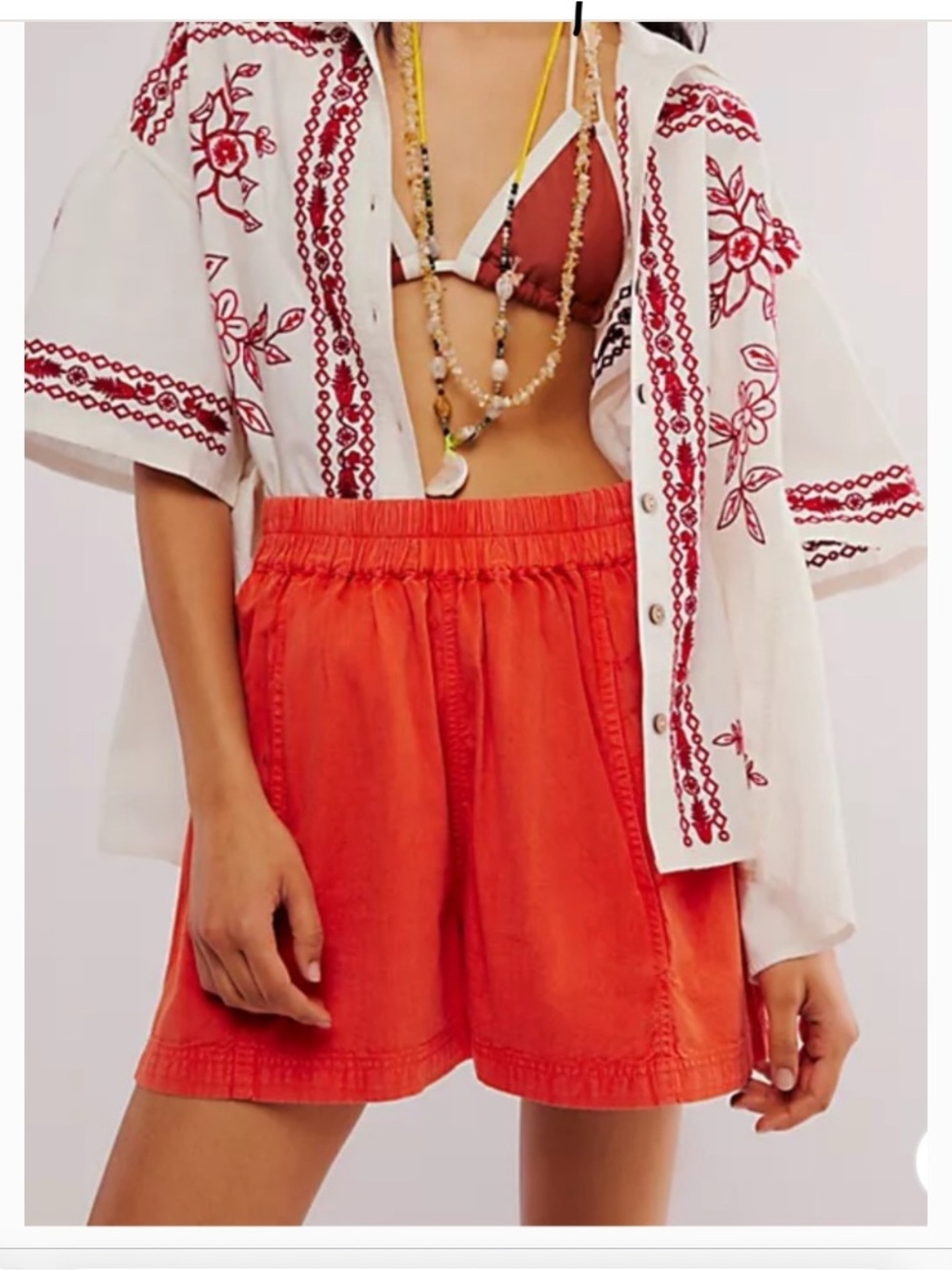 Free People Mandarin Orange High-Waist Elastic-Waist Shorts